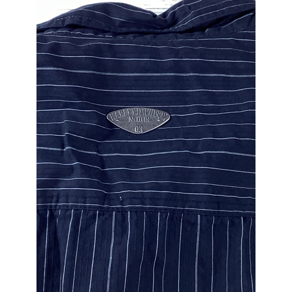 Harley Davidson Mens Sz M LS Black gray Pinstripe 2 Pockets Metal Logo Plaque - Picture 7 of 15